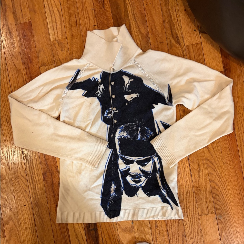 John Galliano Cashmere/Wool Blend Cream and Black Sweater